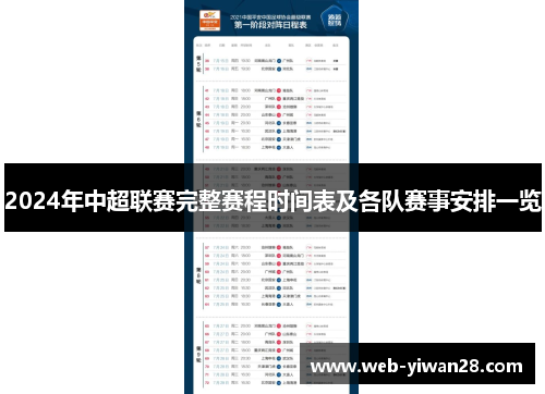 2024年中超联赛完整赛程时间表及各队赛事安排一览